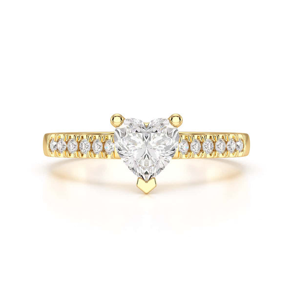 Diamond Engagement Ring- Heart Shaped Solitaire Diamond Set Shoulders