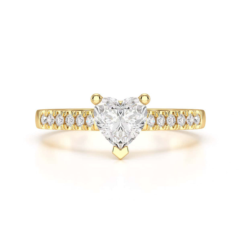 Diamond Engagement Ring- Heart Shaped Solitaire Diamond Set Shoulders