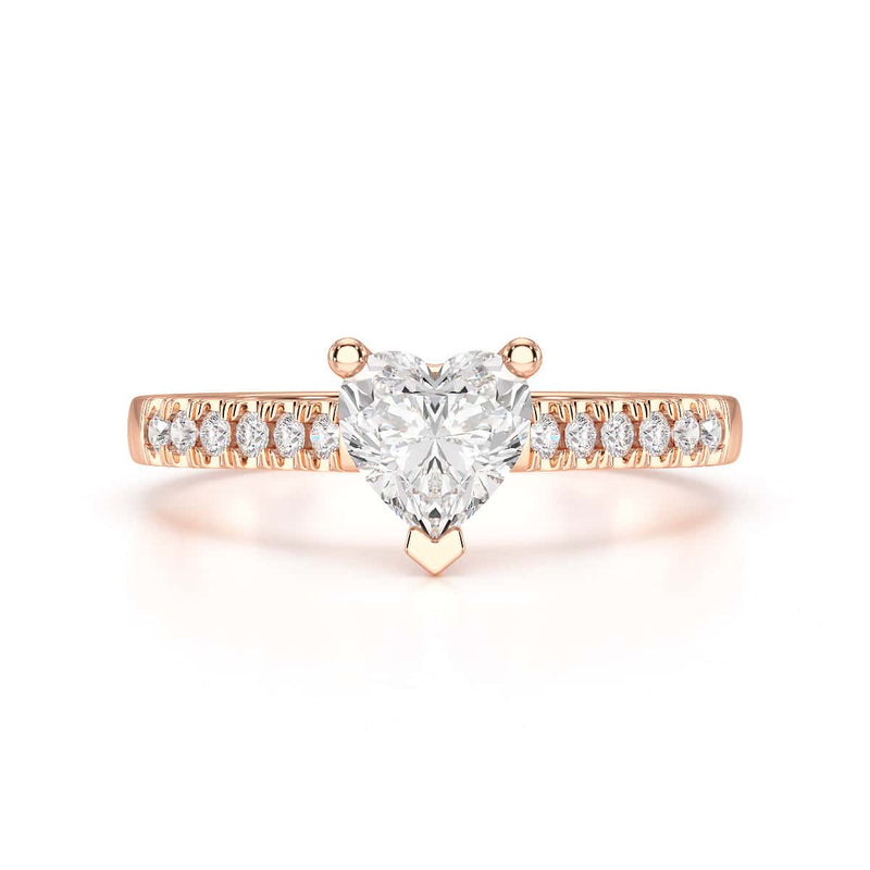 Diamond Engagement Ring- Heart Shaped Solitaire Diamond Set Shoulders