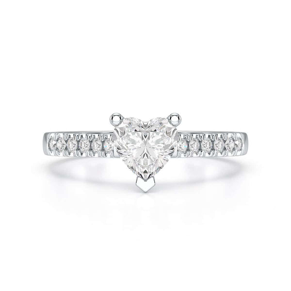 Diamond Engagement Ring- Heart Shaped Solitaire Diamond Set Shoulders