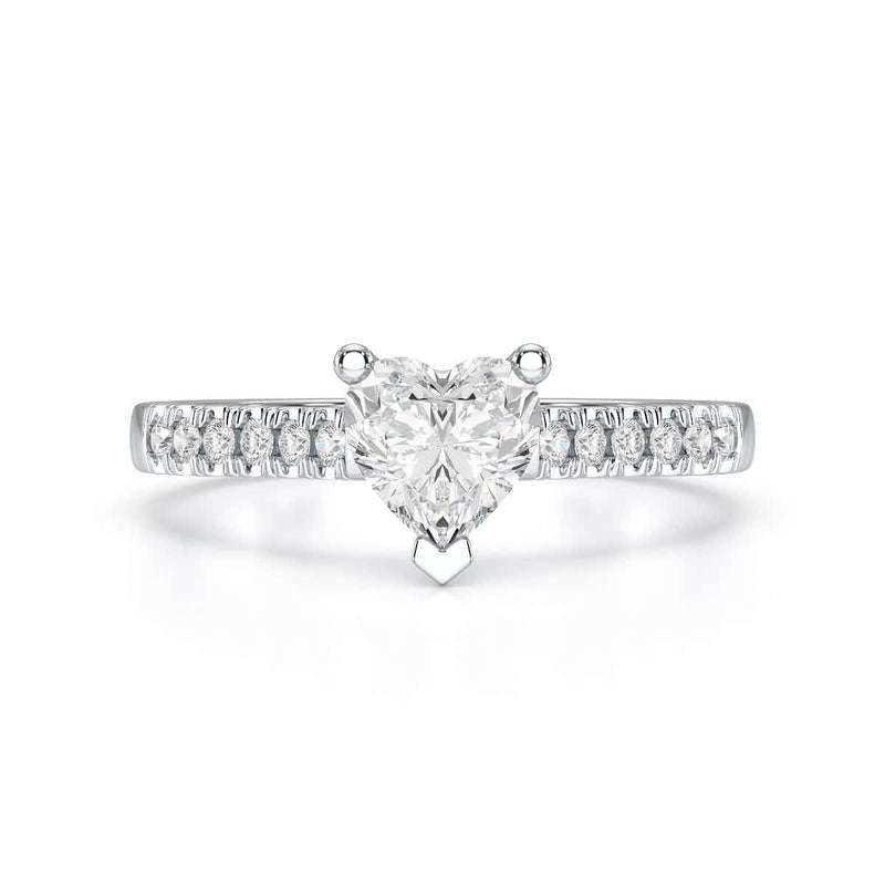 Diamond Engagement Ring- Heart Shaped Solitaire Diamond Set Shoulders