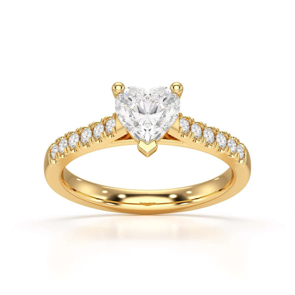 Diamond Engagement Ring- Heart Shaped Solitaire Diamond Set Shoulders
