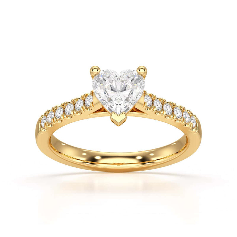 Diamond Engagement Ring- Heart Shaped Solitaire Diamond Set Shoulders