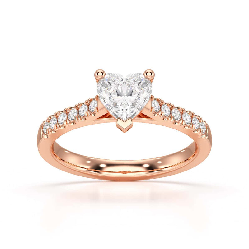 Diamond Engagement Ring- Heart Shaped Solitaire Diamond Set Shoulders