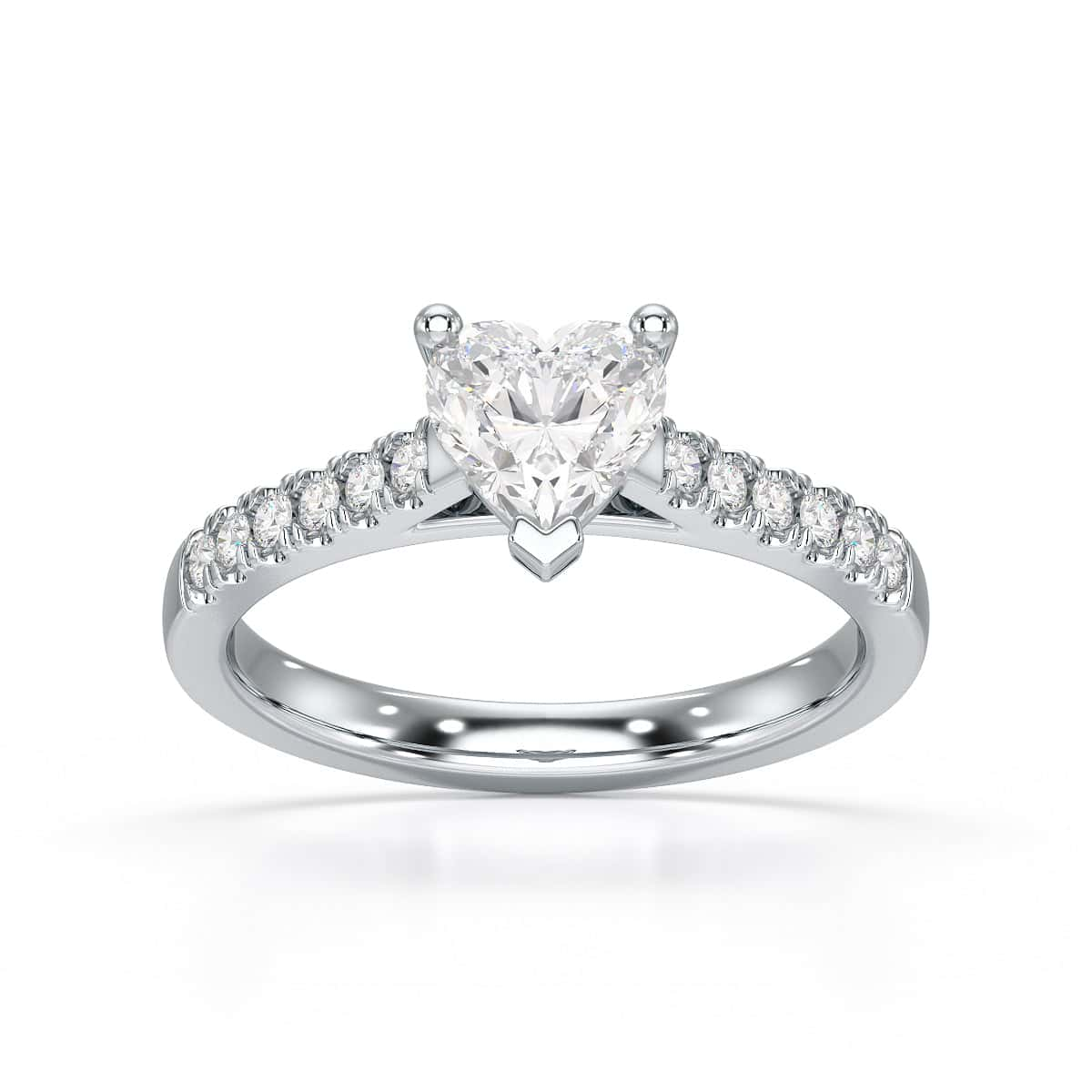 Diamond Engagement Ring- Heart Shaped Solitaire Diamond Set Shoulders