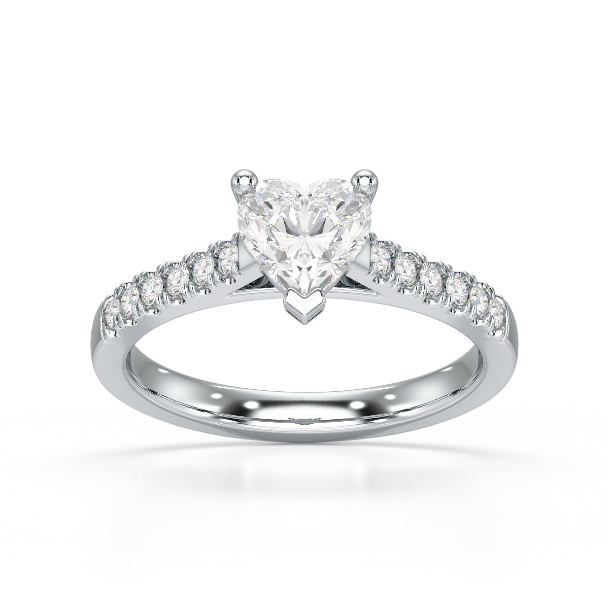 Diamond Engagement Ring- Heart Shaped Solitaire Diamond Set Shoulders