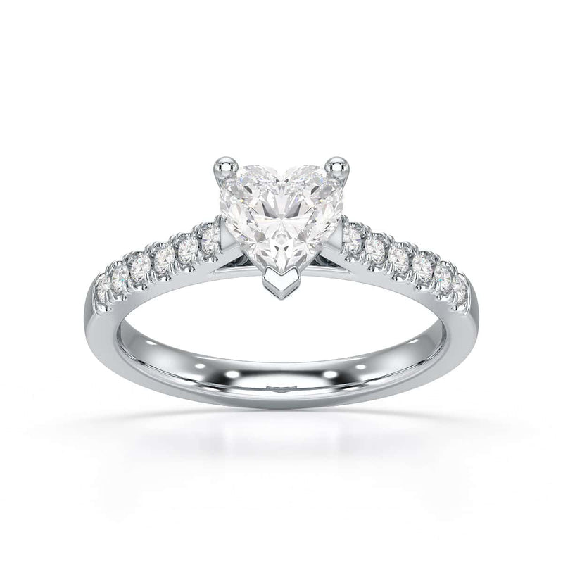 Diamond Engagement Ring- Heart Shaped Solitaire Diamond Set Shoulders