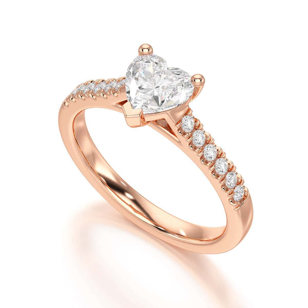 Diamond Engagement Ring- Heart Shaped Solitaire Diamond Set Shoulders