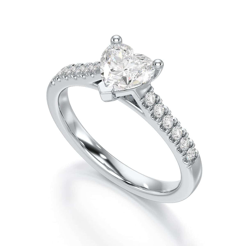 Diamond Engagement Ring- Heart Shaped Solitaire Diamond Set Shoulders
