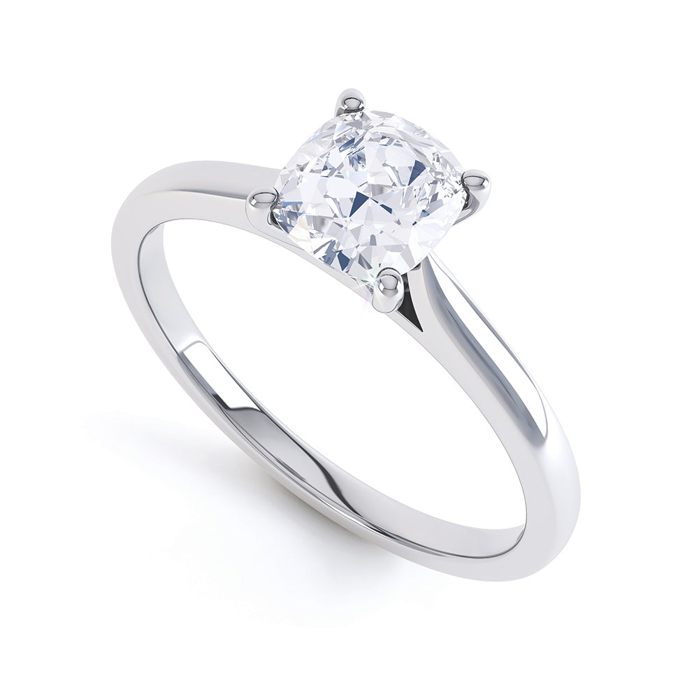 Cushion Cut Centre Stone, 4 claw, Diamond Engagement Ring with split Knife Edge Shoulders