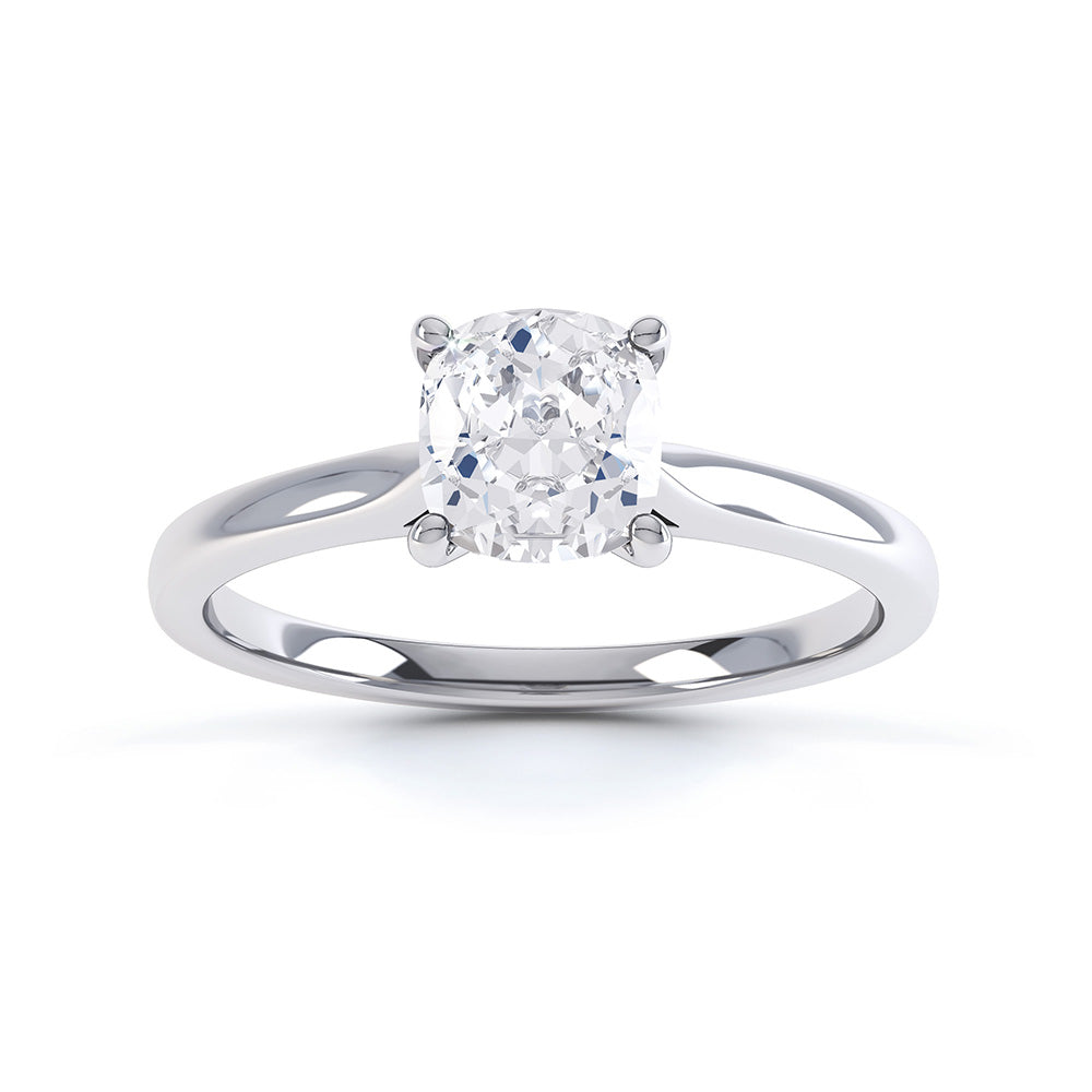 Cushion Cut Centre Stone, 4 claw, Diamond Engagement Ring with split Knife Edge Shoulders