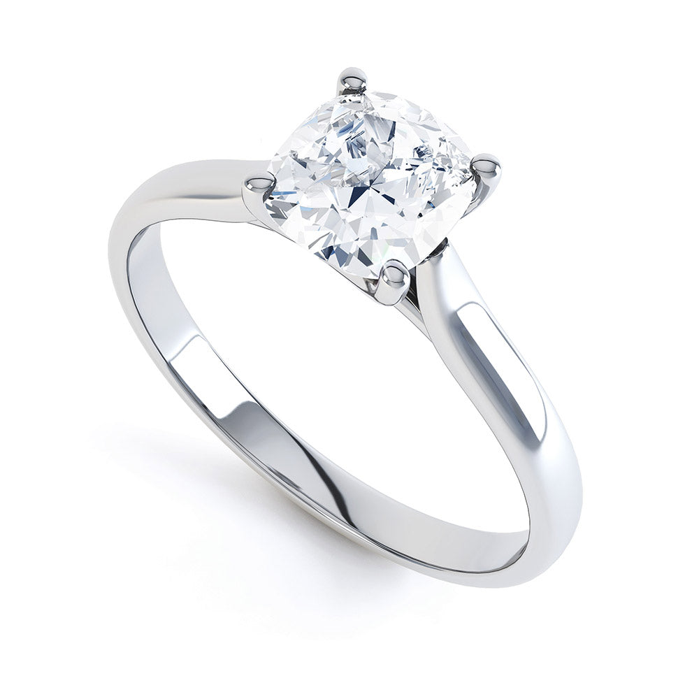 Cushion Cut Centre Stone, 4 claw, Diamond Engagement Ring with Tapered Shoulders