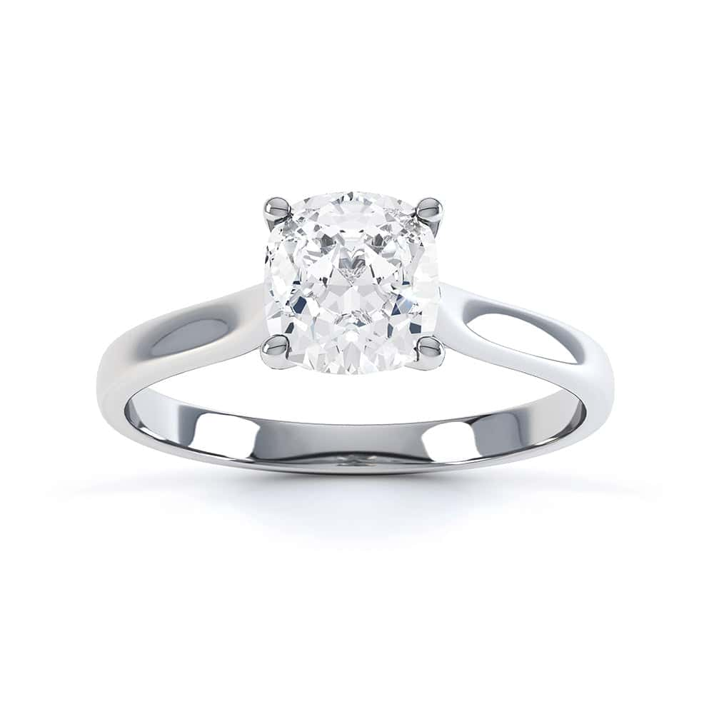 Cushion Cut Centre Stone, 4 claw, Diamond Engagement Ring with Tapered Shoulders