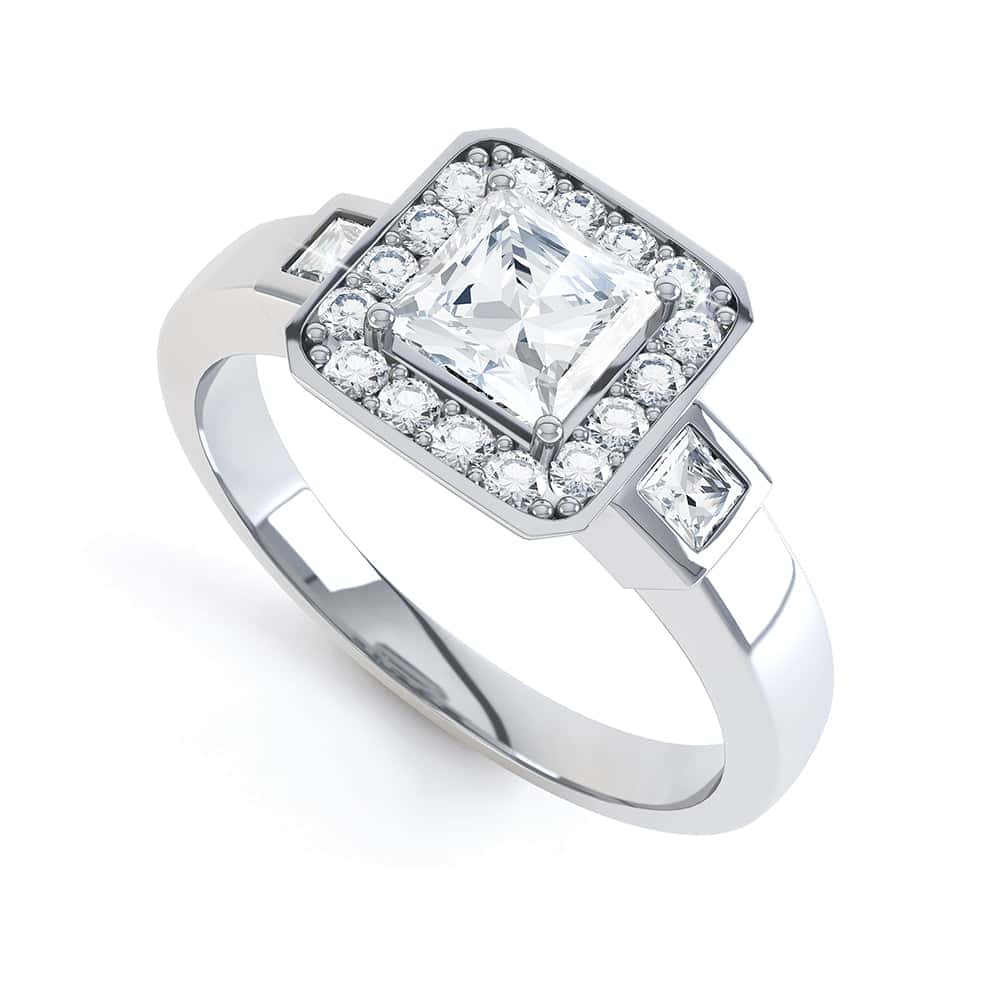 Princess Shaped Halo Diamond Engagement Ring