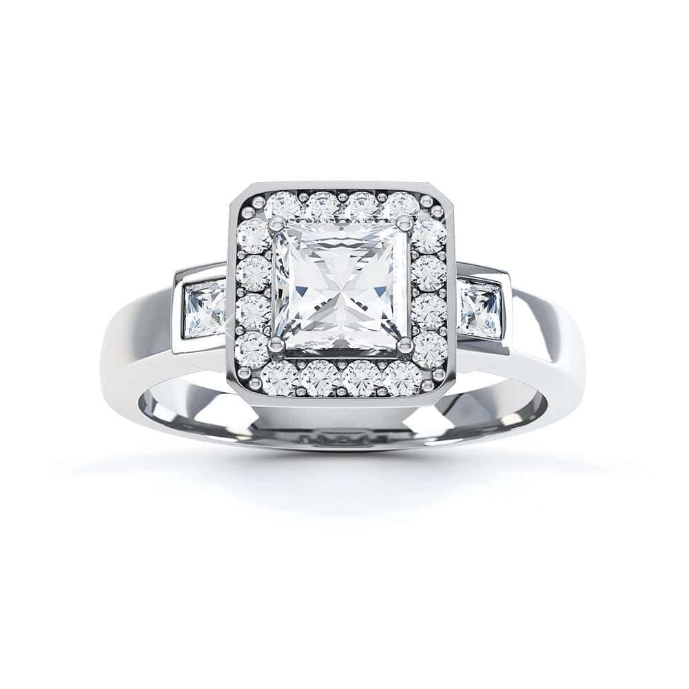 18ct Gold Princess Cut Halo Diamond Engagement Ring - Square Shape