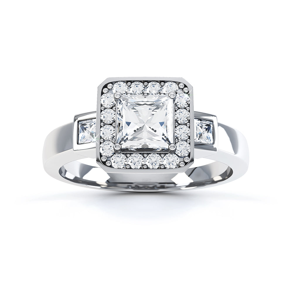 Princess Shaped Halo Diamond Engagement Ring