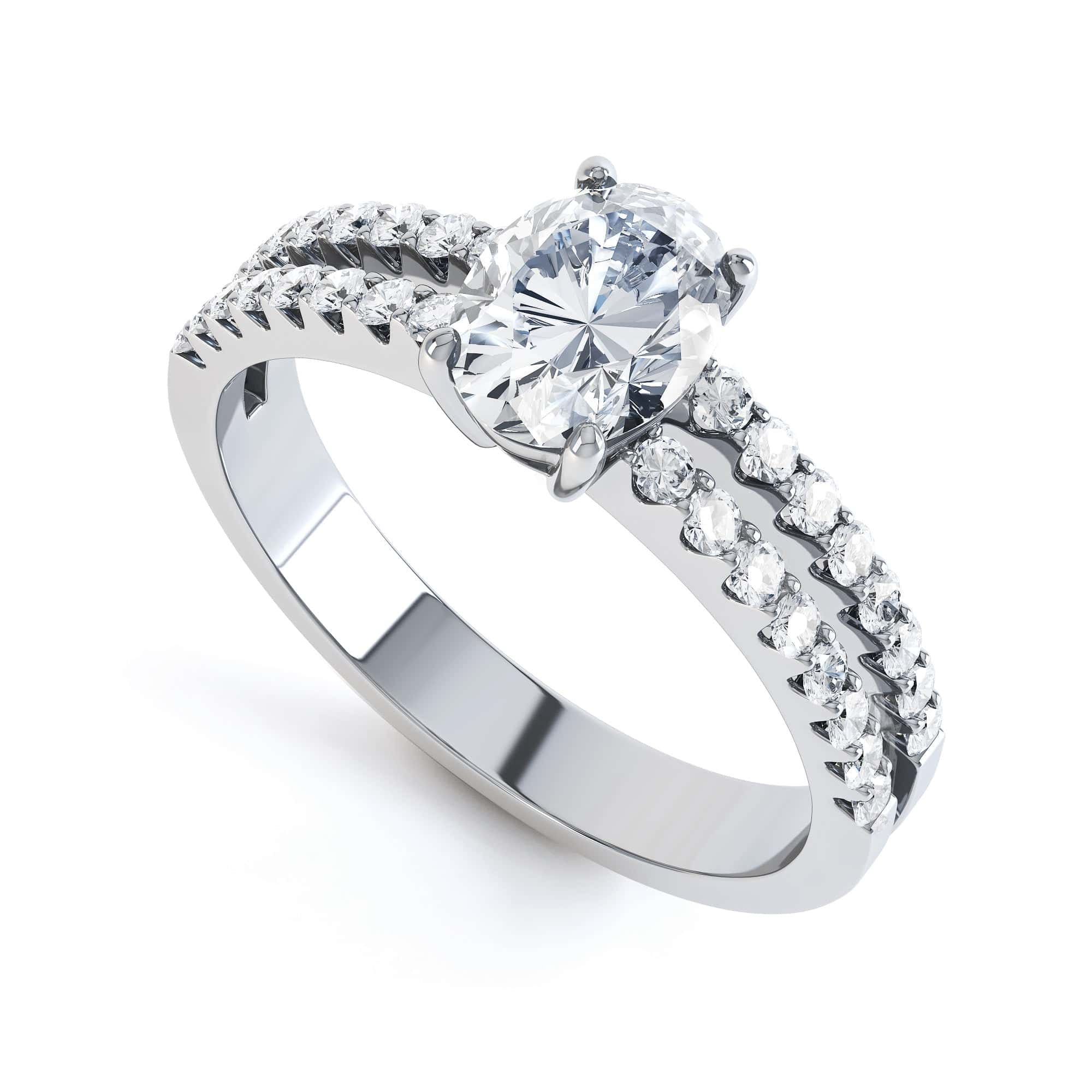 Diamond Engagement Ring- Oval Corner Claw With Double Scollop Set Shank