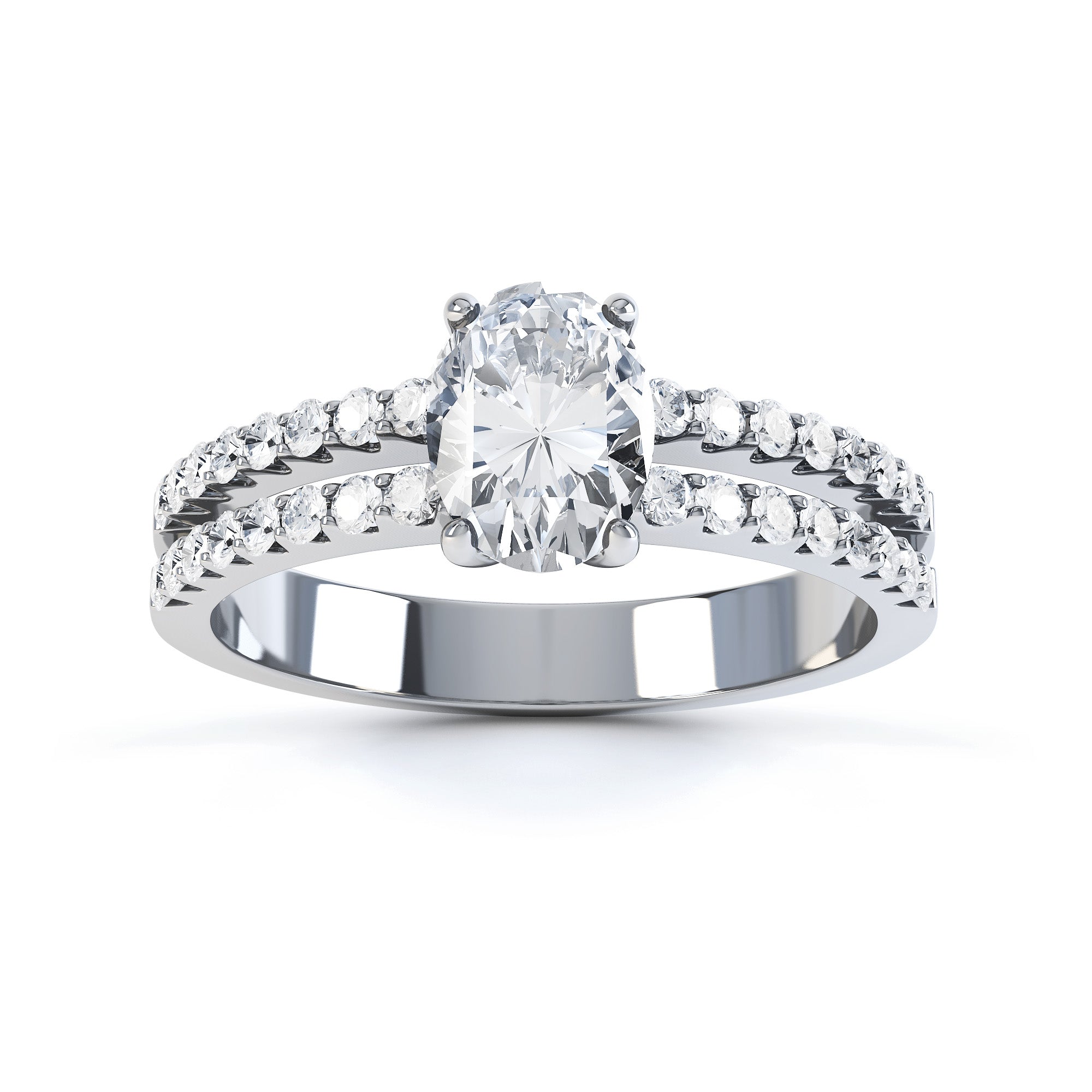 Diamond Engagement Ring- Oval Corner Claw With Double Scollop Set Shank
