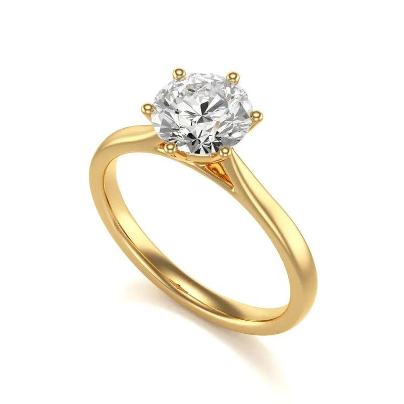 Diamond Engagement Ring-Gold-Shimmering Round Six Claw Tapered Shank