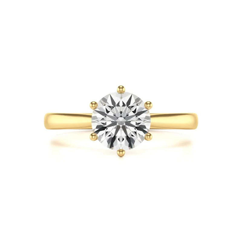Diamond Engagement Ring- Gold Brilliant cut -Round Six Claw Tapered Shank