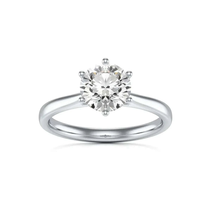 Diamond Engagement Ring- Platinum - Round Six Claw Tapered Shank