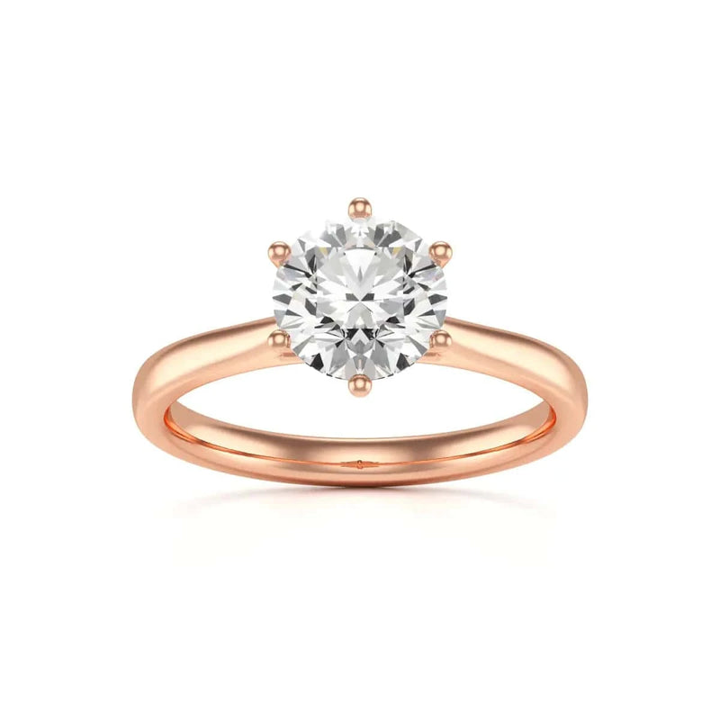 Diamond Engagement Ring- Rose Gold Brilliant cut -Round Six Claw Tapered Shank