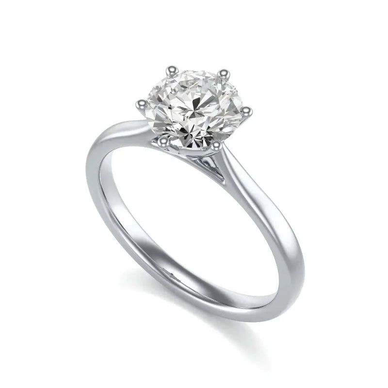 Diamond Engagement Ring- White Gold - Shimmering Round Six Claw Tapered Shank