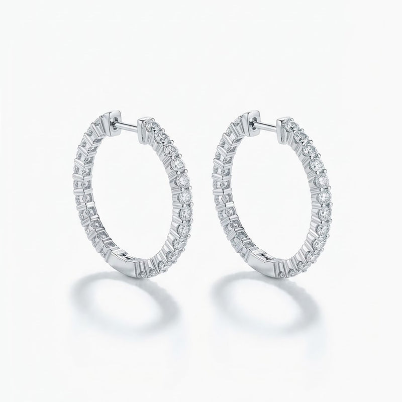 18K White Gold Radiant Inside-Out Diamond Hoop Earrings