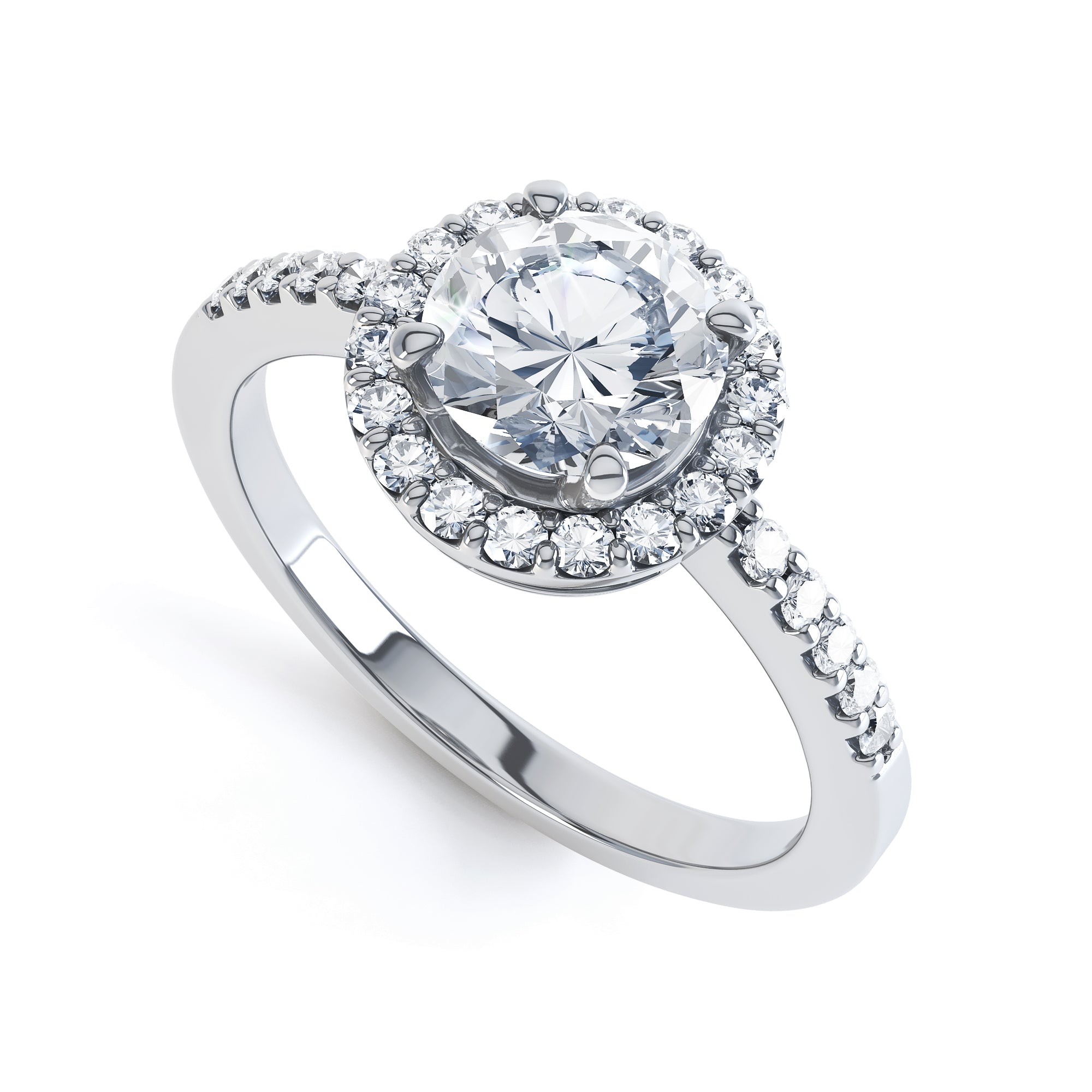 Diamond Engagement Ring- Round Halo Scallop Shoulder Set