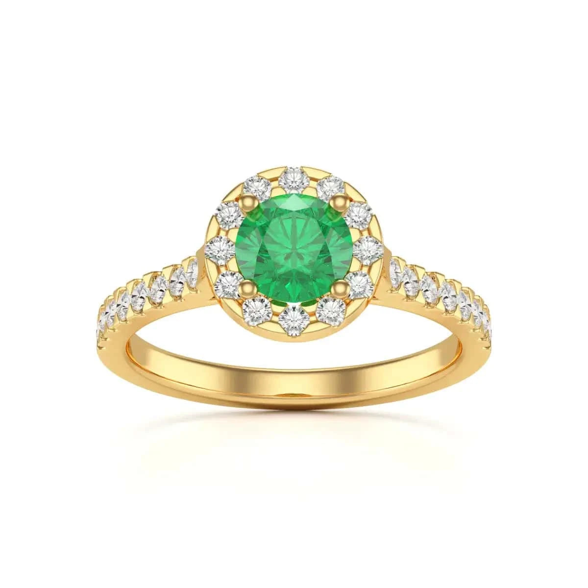Emerald Engagement Ring- Round Halo Scallop Shoulder Set