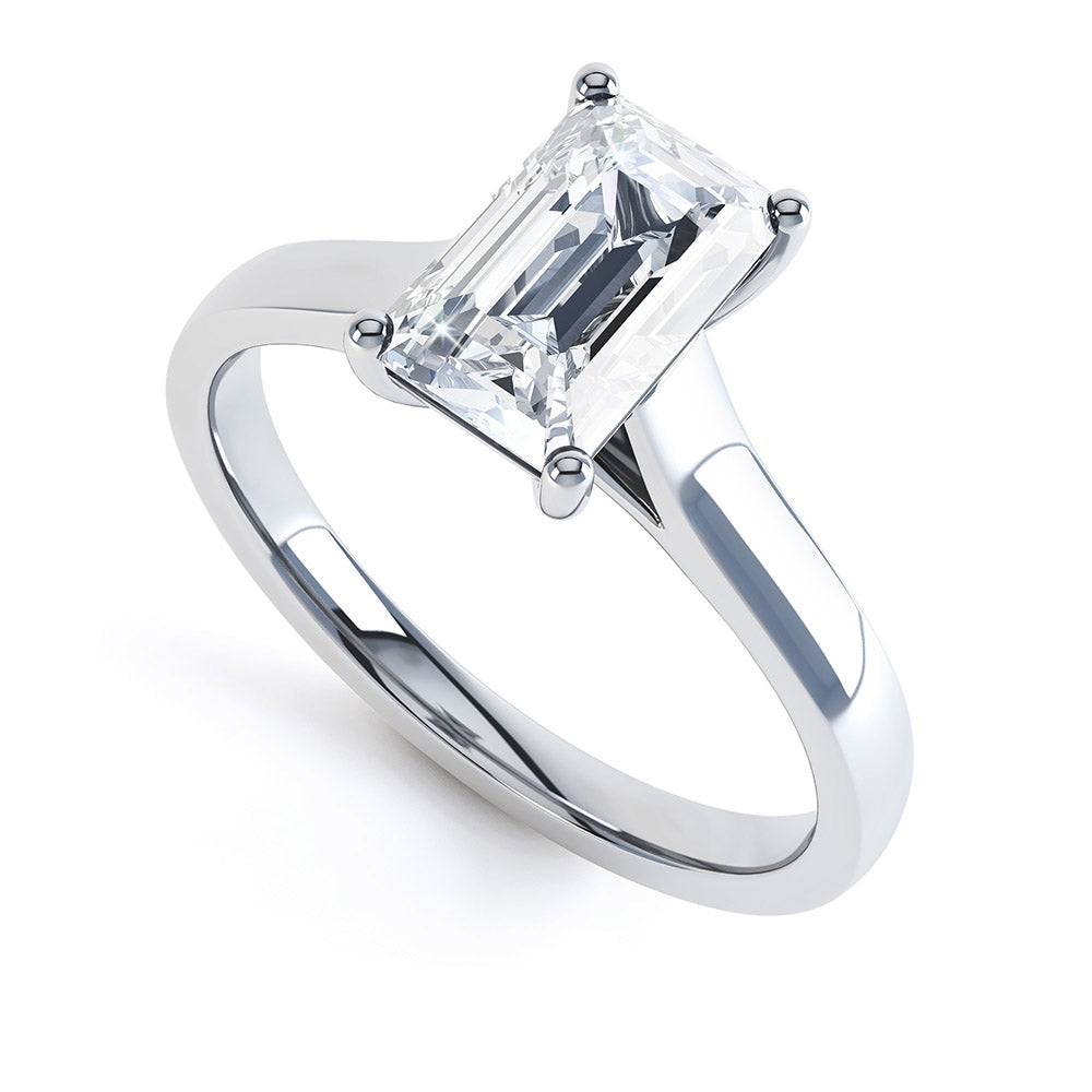 Diamond Engagement Ring- Emerald Corner Claw Tapered Shank