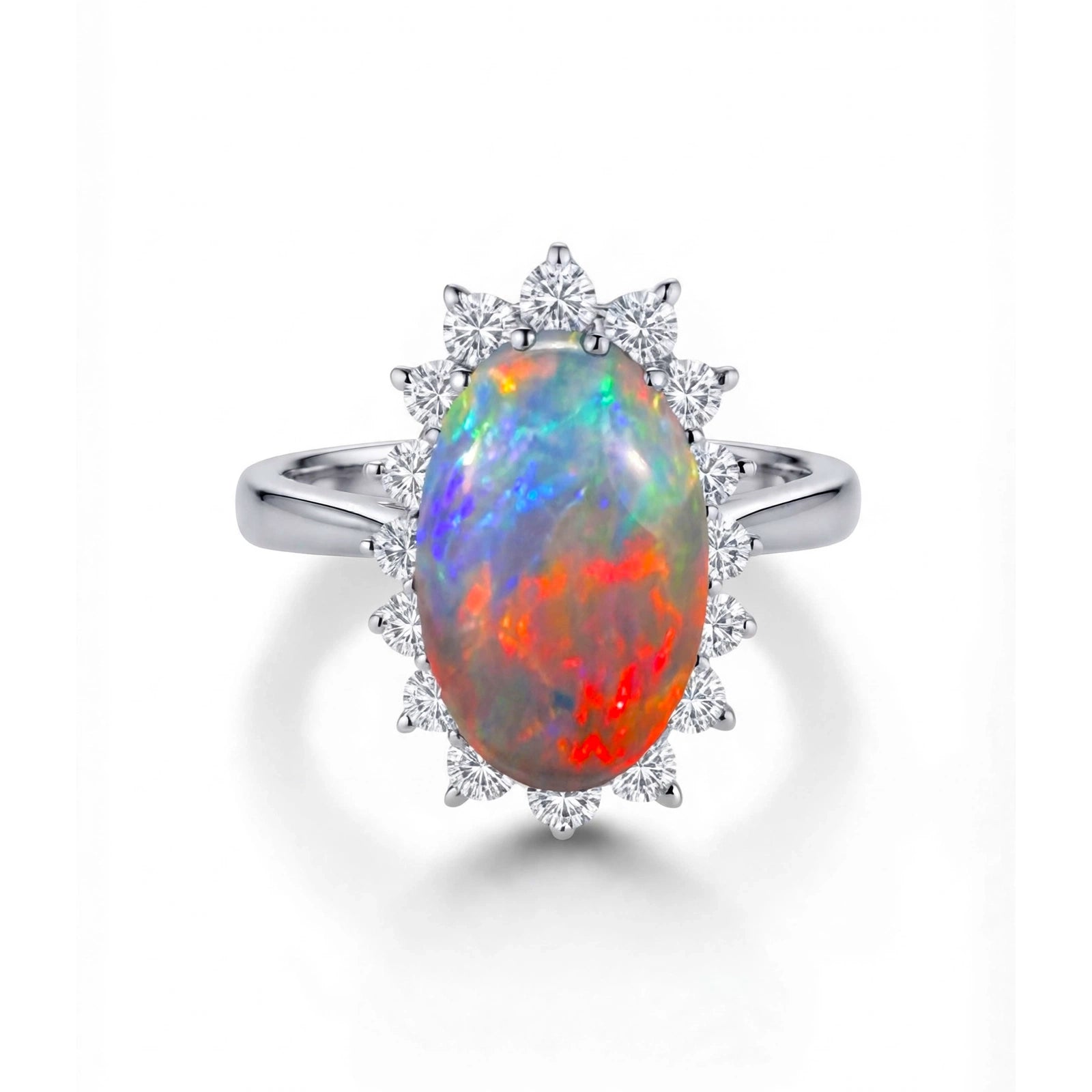 Platinum Fire Opal & Diamond Halo Ring in Platinum