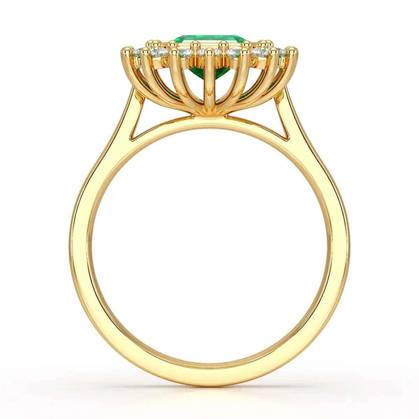  Rose Gold Diamond Cluster Emerald  Ring 