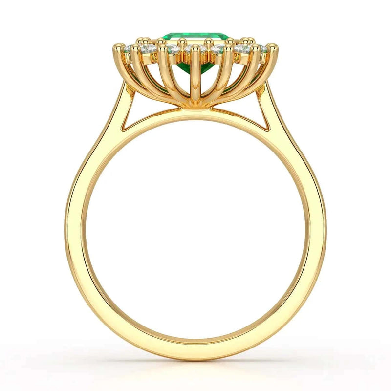 Gold Diamond Cluster Emerald  Ring 