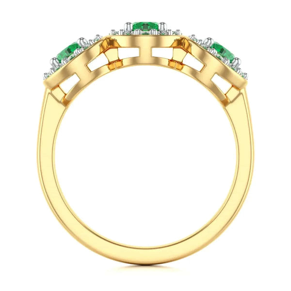 18ct  Rose Gold Diamond Halo 3 Emeralds Ring 