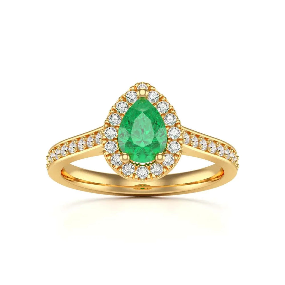 rose Gold Diamond Halo Emerald Engagement Ring 