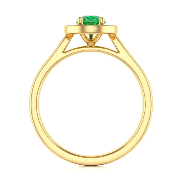 White Gold Diamond Halo Emerald  Ring 