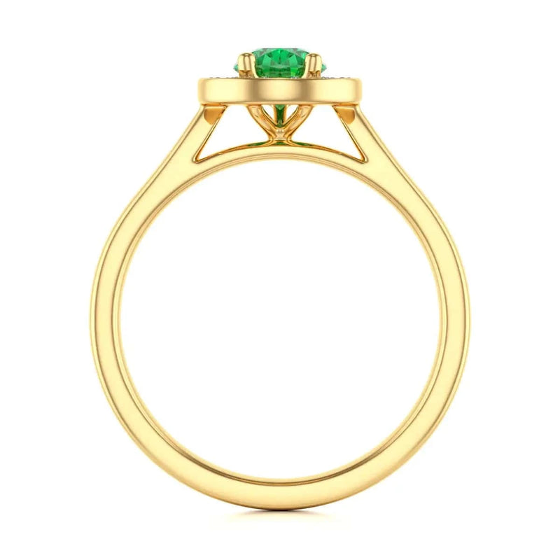  Gold Diamond Halo Emerald  Ring 