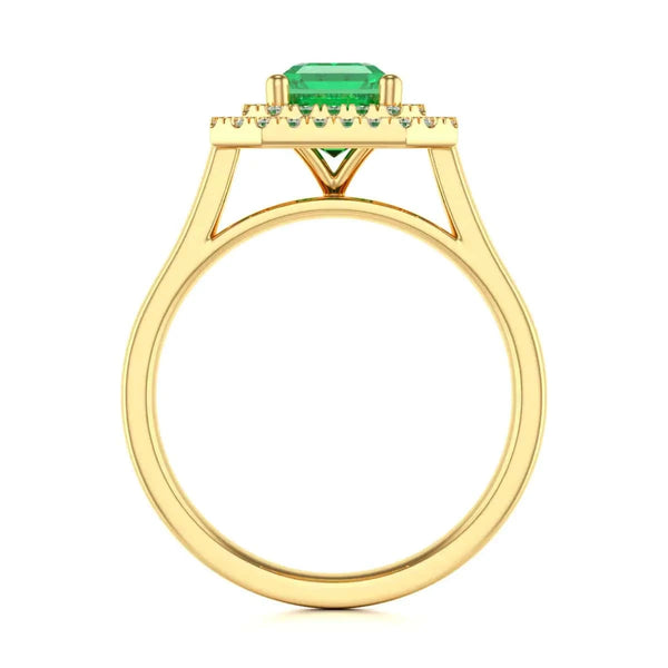 Gold Halo Emerald Engagement Ring 
