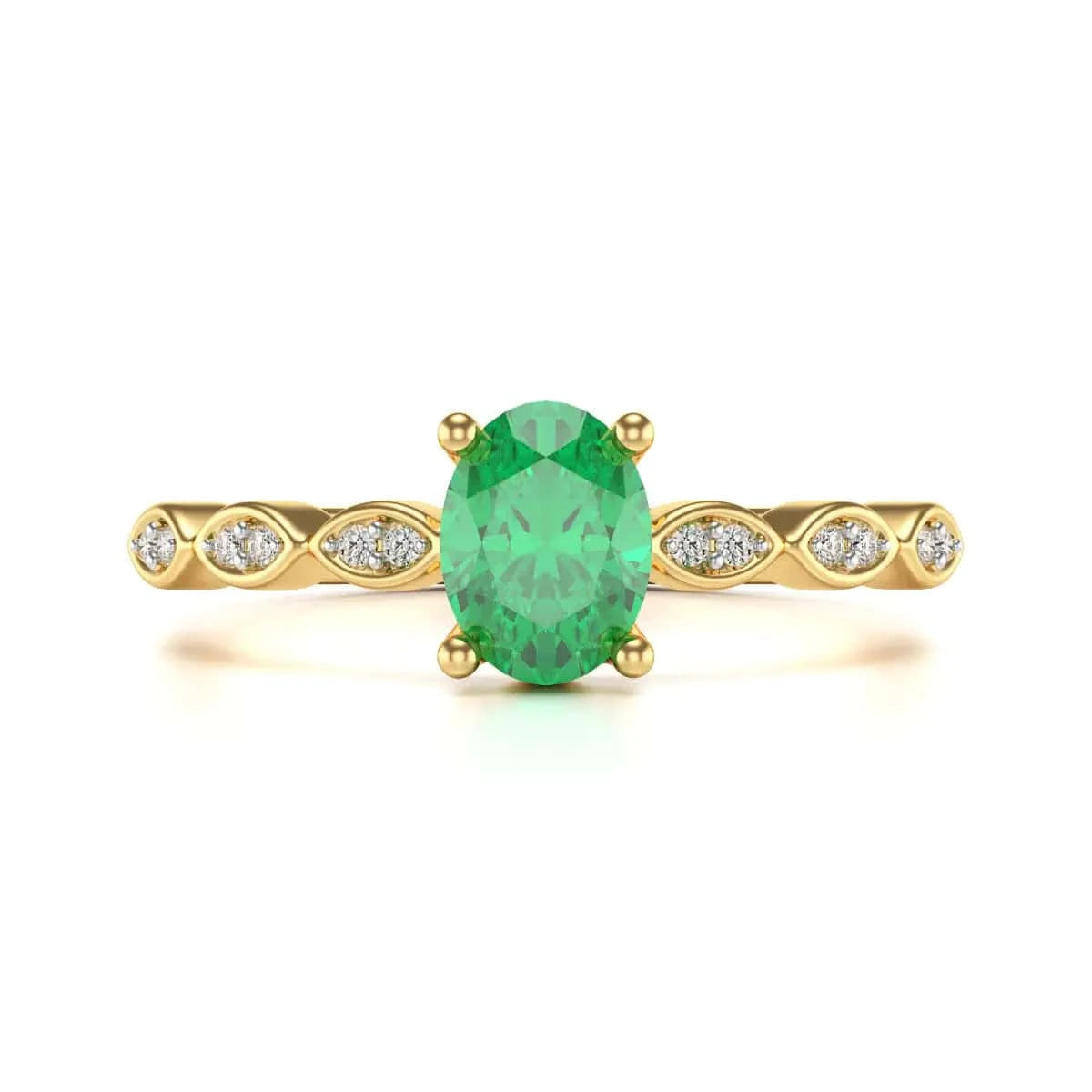   Gold Natural Emerald merquise shoulder Engagement ring
