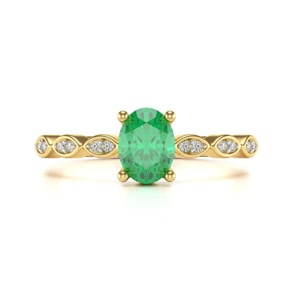18ct Rose Gold Natural Emerald merquise shoulder Engagement ring 
