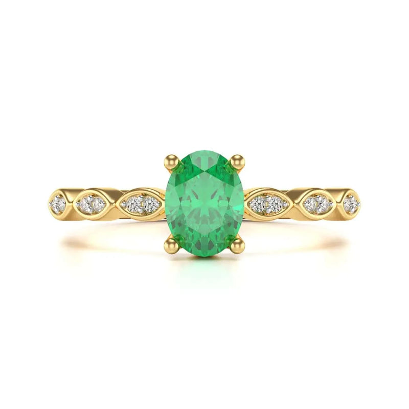   Gold Natural Emerald merquise shoulder Engagement ring