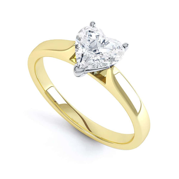 Heart Shaped Solitaire, 3 V-Claws Tapered Shoulders with cathedral setting
