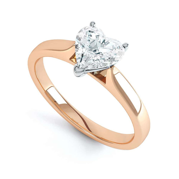 Heart Shaped Solitaire, 3 V-Claws Tapered Shoulders with cathedral setting