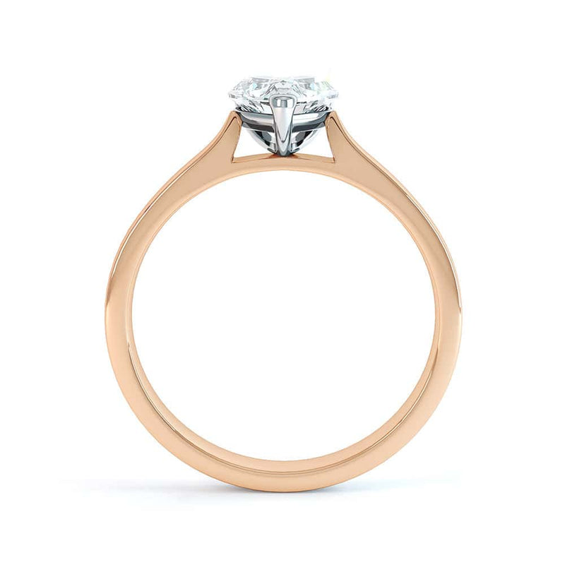 Heart Shaped Solitaire, 3 V-Claws Tapered Shoulders with cathedral setting