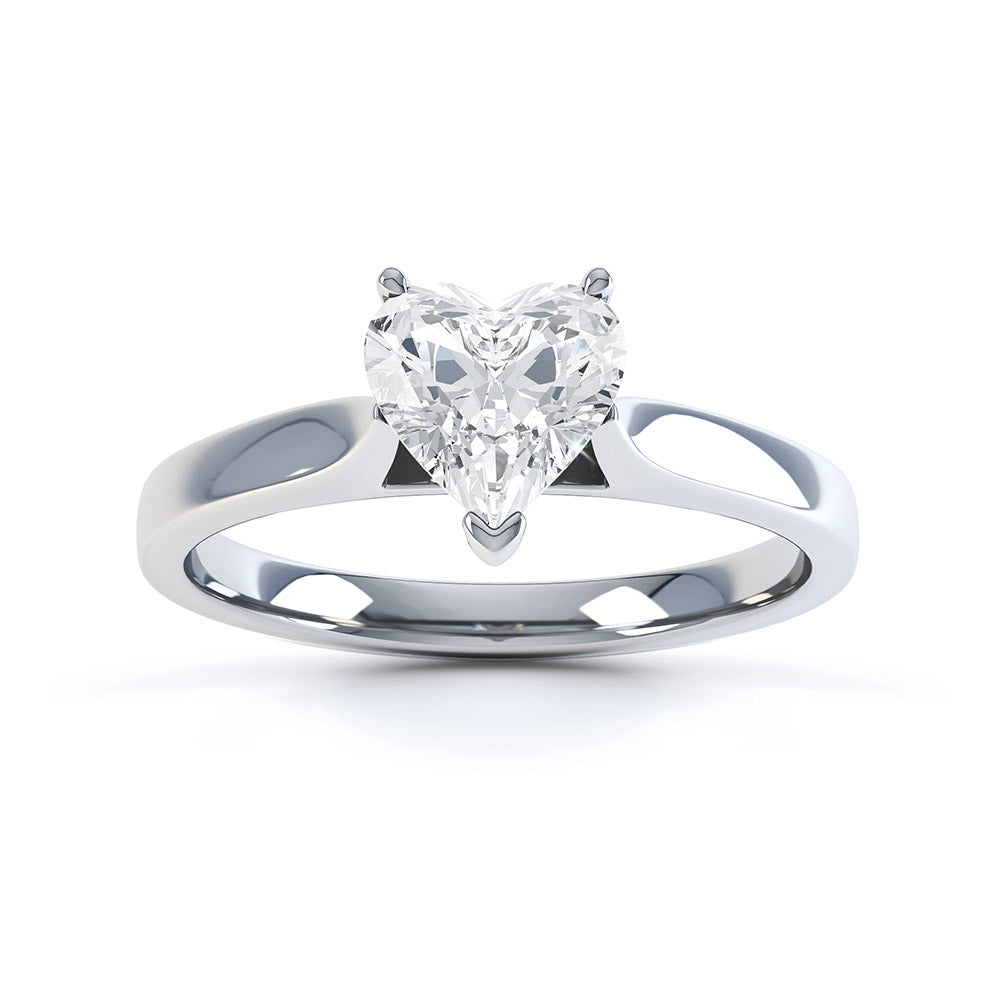 Heart Shaped Solitaire, 3 V-Claws Tapered Shoulders with cathedral setting