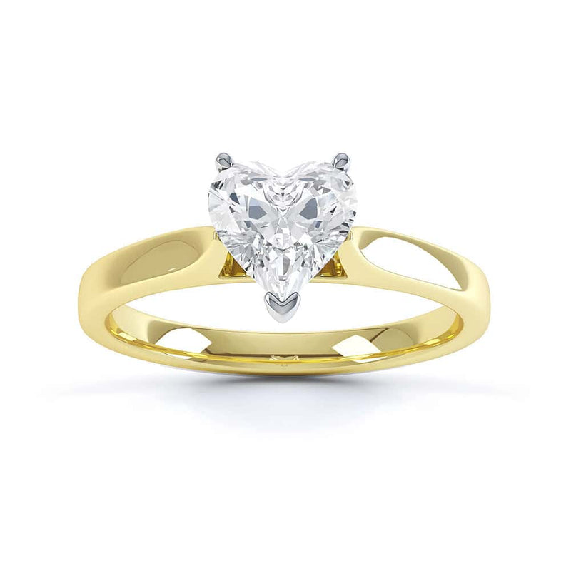 Heart Shaped Solitaire, 3 V-Claws Tapered Shoulders with cathedral setting