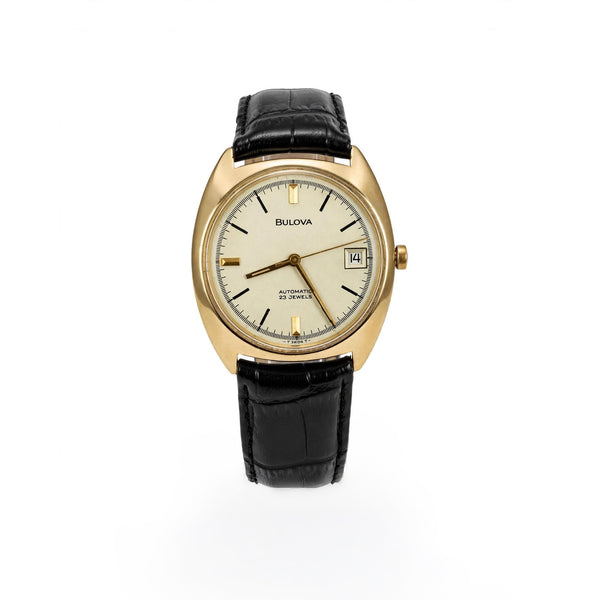 Vintage 9K Yellow Gold Bulova Automatic 23 Jewels Date Watch