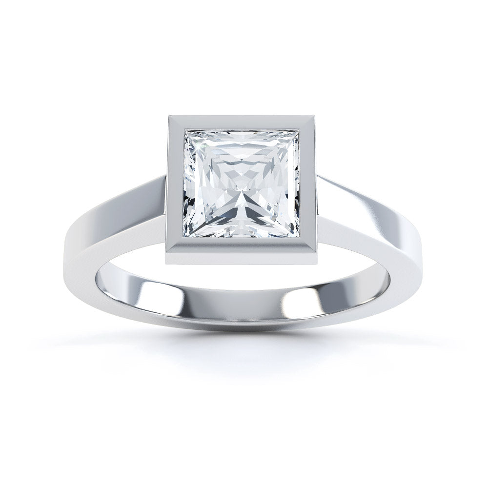 Princess Cut Centre Stone, Rubover setting, Diamond Engagement Ring