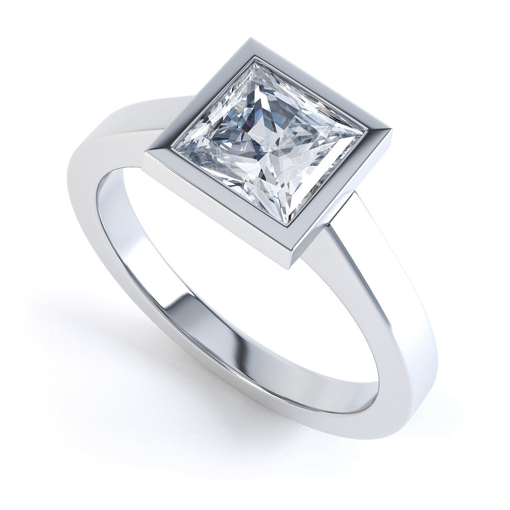 Princess Cut Centre Stone, Rubover setting, Diamond Engagement Ring